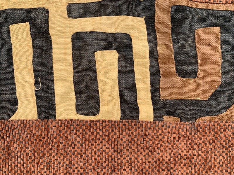 1x1 Antique African Kuba Showa Cloth Raffia Handmade Textile Natural Woven gallery