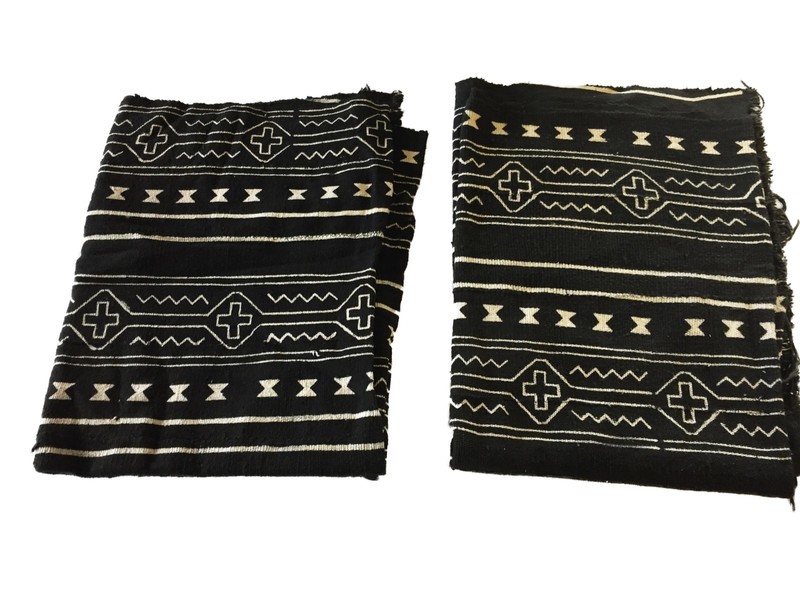 African Mali Black and White Mud Cloth Textile / PAIR 64″ by 45.5″ Pair