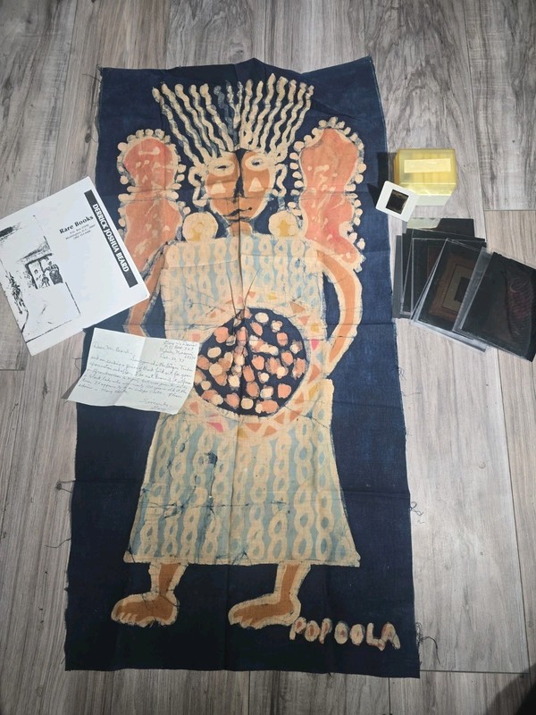 African Folk Art Batik Textile Indigo 35x16 Derrick Joshua Beard Opoola 100 Year