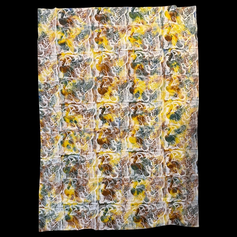 African Batik Wall Hanging Birds Wood Block Art Tapestry Repeat Pattern 77 x 56