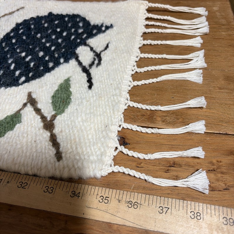 Vintage African Wool Mohair Handwoven Wall Hanging Table Runner Guinea Fowl EUC gallery