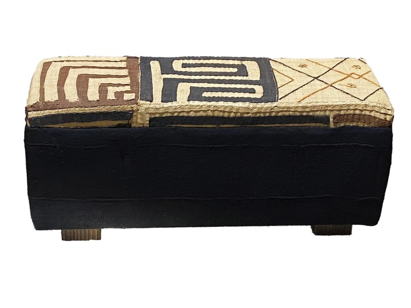 # 3468 Custom Made Kuba & Mud Cloth Ottoman 31" W by 14"h gallery