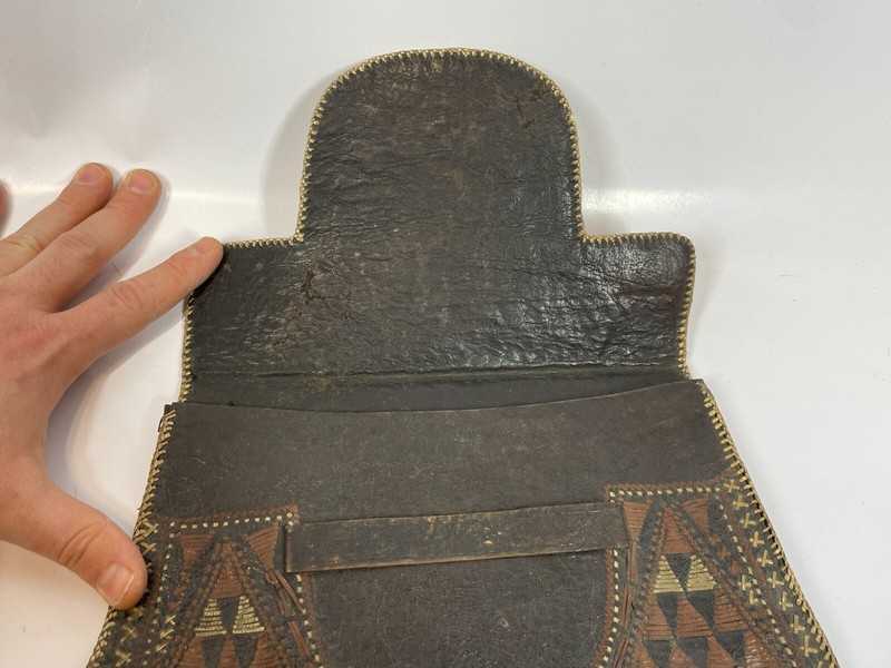Vintage Tuareg Africa Burkina Faso Pierced Leather Clutch Satchel 11" Handbag gallery