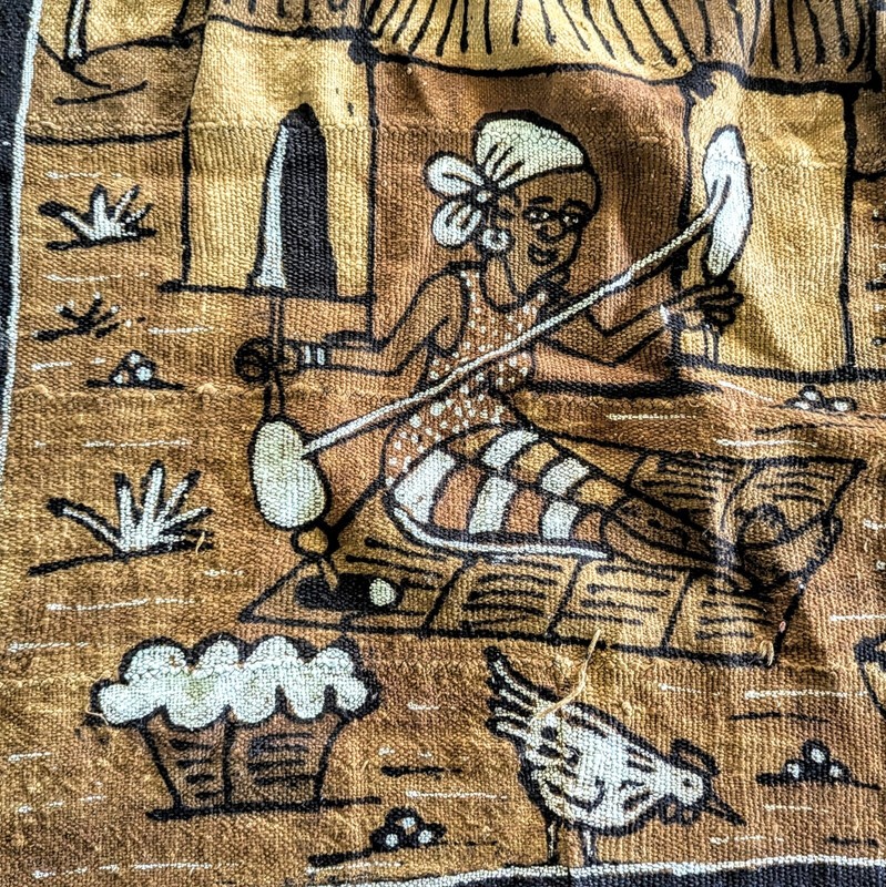 African Malia Traditional Mud Cloth Textile Wall Hanging Signed 36x27" gallery