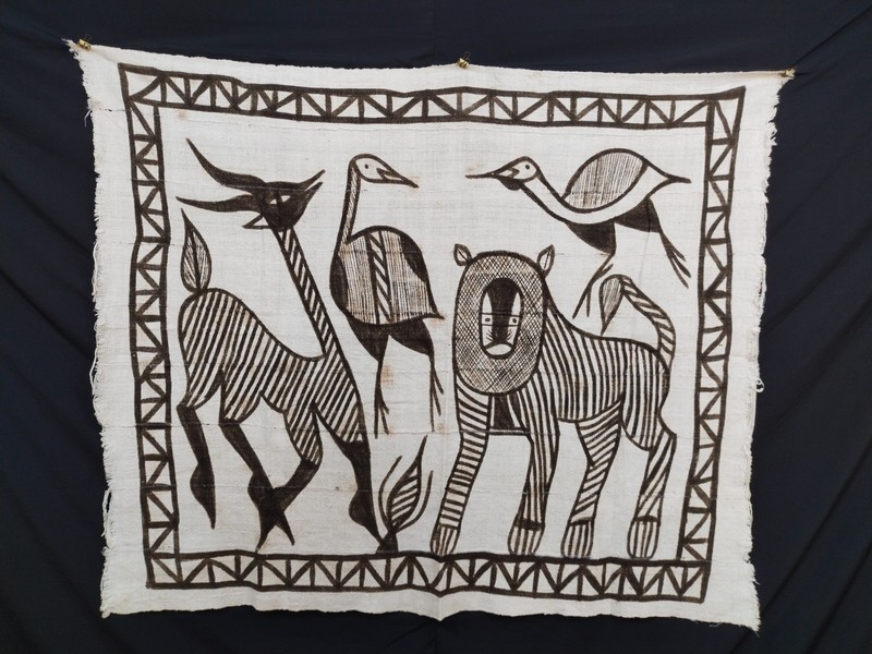 Vintage African Korhogo Mud Cloth Côte d’Ivoire Hand Painted Tribal Textile Rust