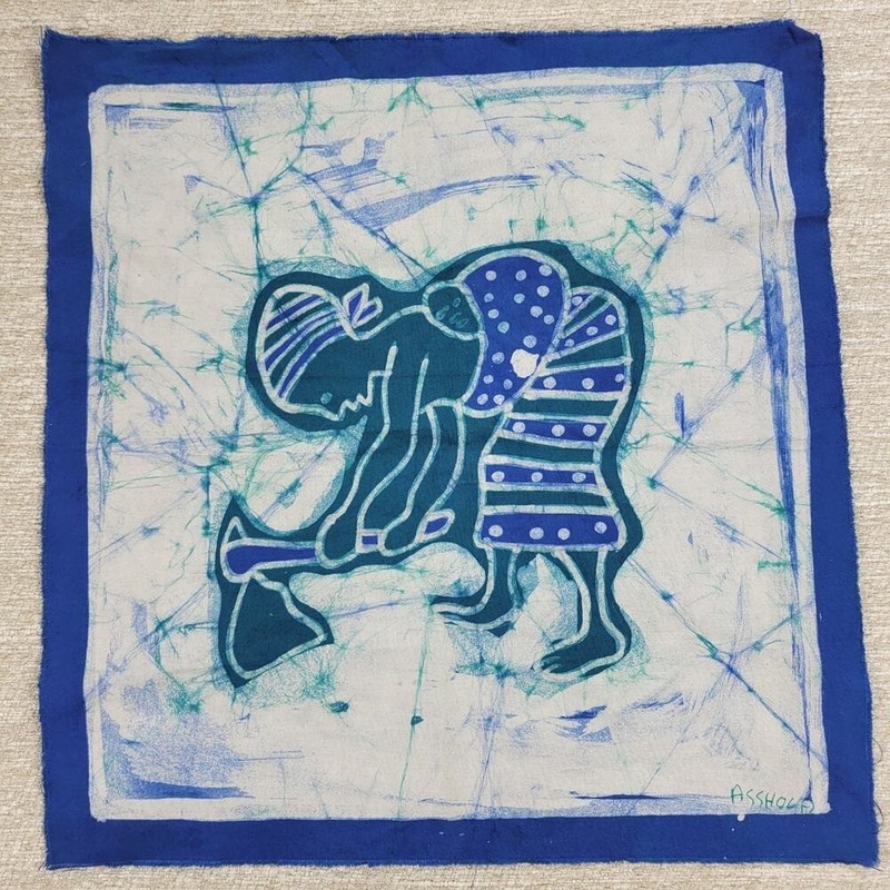 VTG Asshola Batik African Woman Farming Tapestry Mali Hand Dyed Fabric Signed gallery