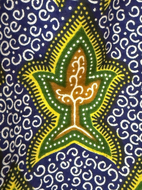 African Wax Print Textile Fabric 42”x 3 yards Guinea Hinatex Blue, White,Yellow gallery