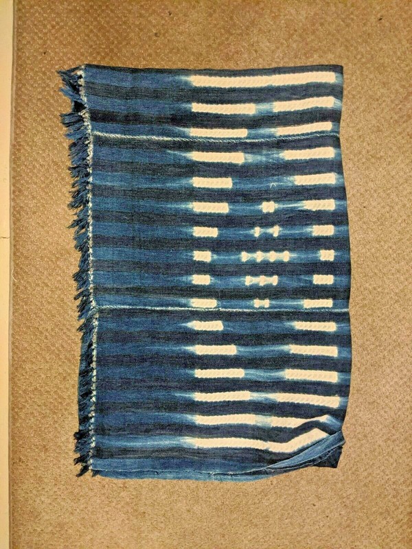 USED BLUE INDIGO COTTON TEXTILE STRIPWOVEN DOGON CAPE WRAP SKIRT CLOTHING ETHNIX gallery