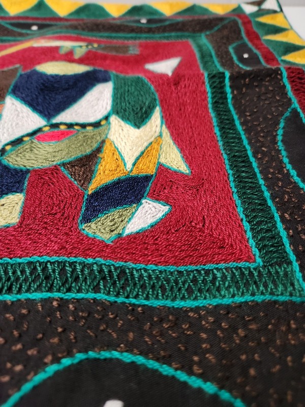Hand Embroidered Kaross South African Pillow Cover Elephant Toucan Artist Signed gallery