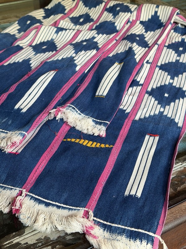 Vintage African Indigo Baule With Pink Stripes Mudcloth 58”L x 45”W | No. 81 gallery