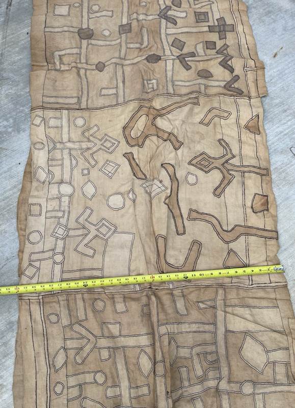 Vintage African Kuba Cloth 200" x 32" Handwoven Raffia Long Panel Congo Textile gallery