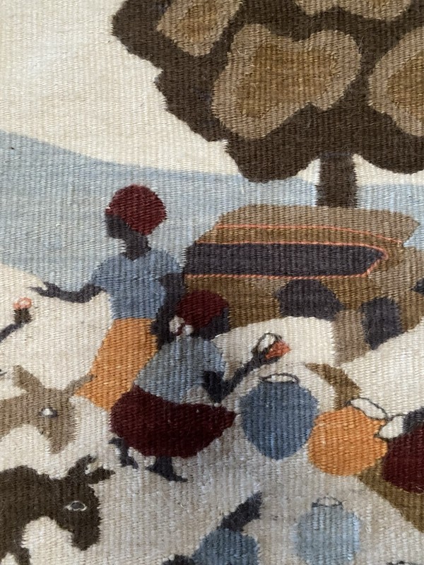 African Mohair Wall Tapestry~Lesotho~ Village Life~Handwoven~1970’s~EUC~54”x38” gallery