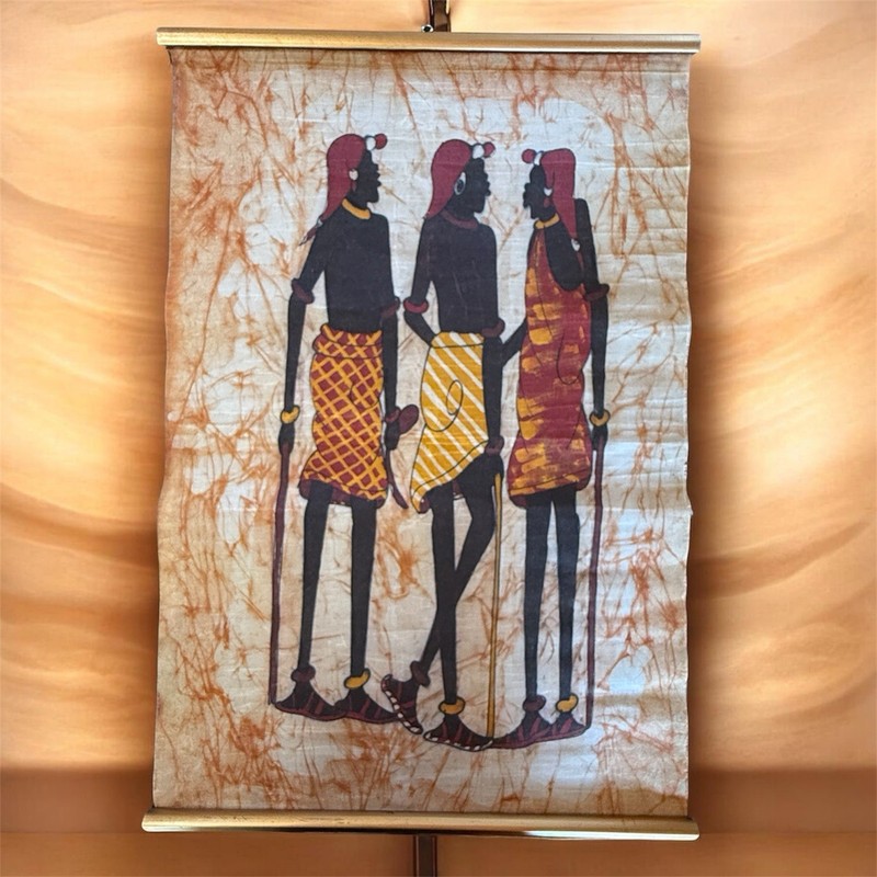 VTG African Art Hand Painted Batik Wall Hanging