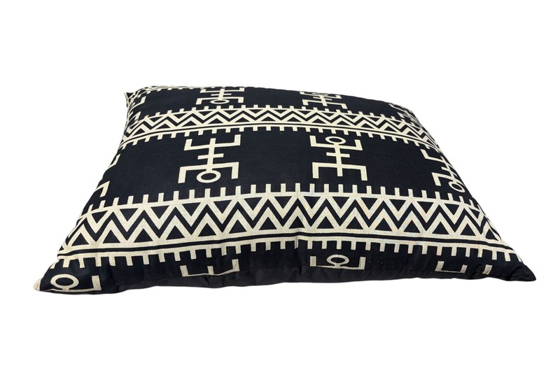 # 2195 African Custom Made Black and White Kente Cloth Pillow 24" by 19" gallery