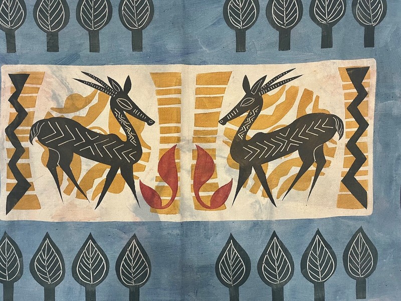 African Art Original: Wall Hanging, Wood-Block & Hand-Painted Canvas by Jira. gallery