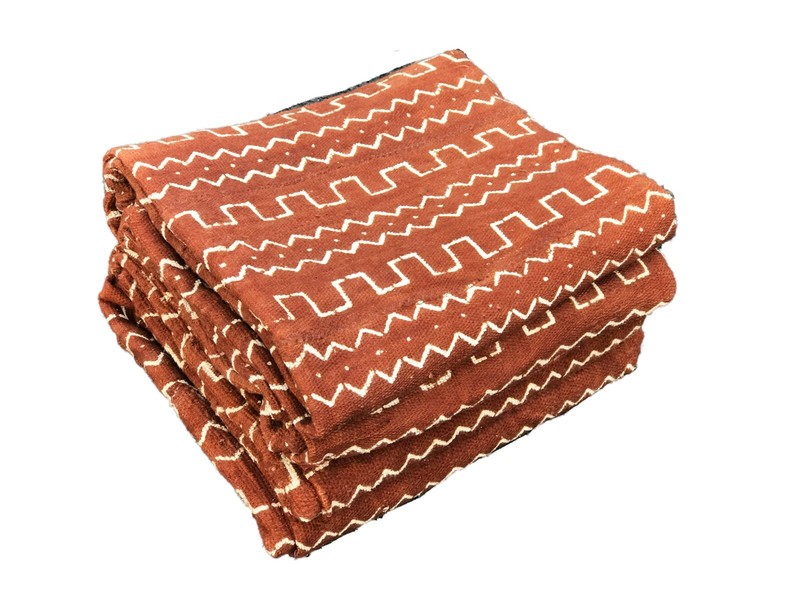 Pair Of African Bogolan Textile Brown and white Mud Cloth 64″ by 41″