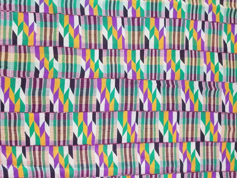 Vintage African Kente Cloth Handwoven Patchwork Ghanaian Textile 64x45in gallery