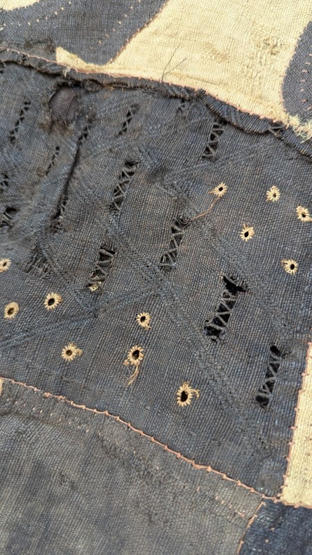 Vintage African Mudcloth Mali Bogolanfini Patchwork Textile Black White 63 x 20 gallery