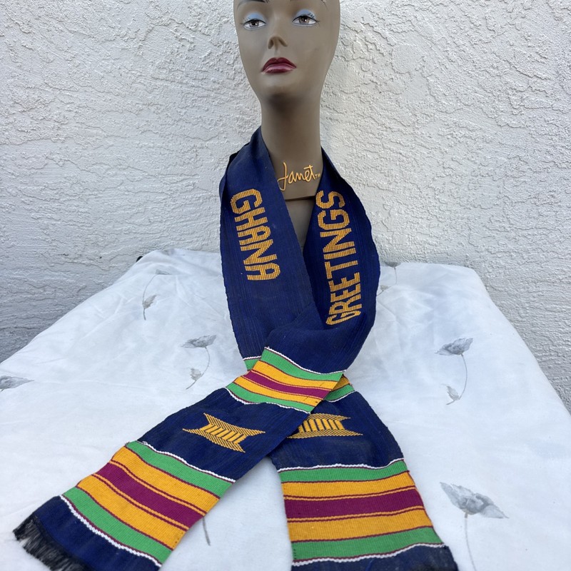 Vintage Greetings from Ghana Handsewn Scarf Banner Neck Wrap 65" Long gallery