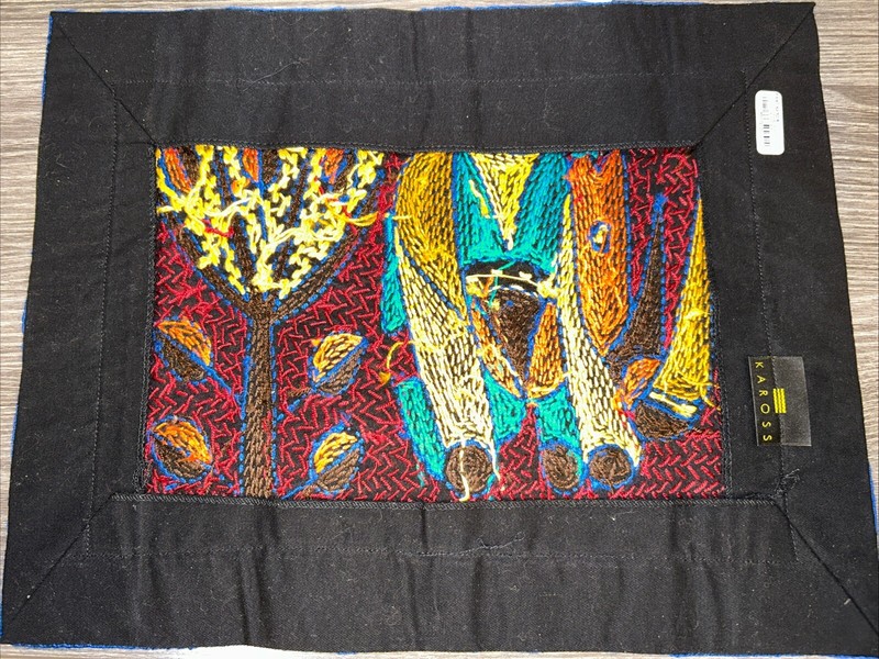 2 Kaross South African Rhino & Elephant Embroidered Placemats Tapestry Handmade gallery