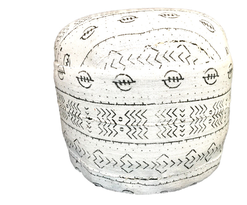 # 643 LG Ottoman in African Malian White & Black Mud Cloth Textile 17.5" h gallery