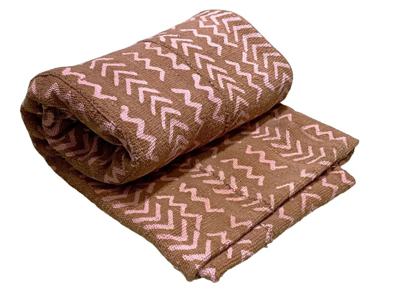 #5301 Superb Brown & Pink African Bogolan Mud Cloth Textile 42 » by 55 «