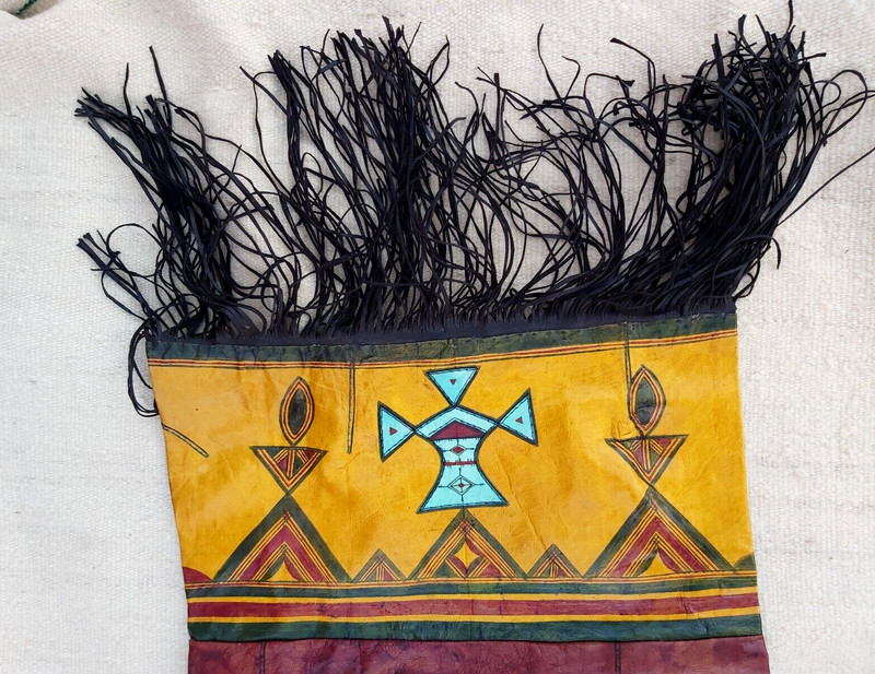Vintage Tuareg Camel Fringed Leather Saddle,Tent Cushion Painted Cushion Mali gallery