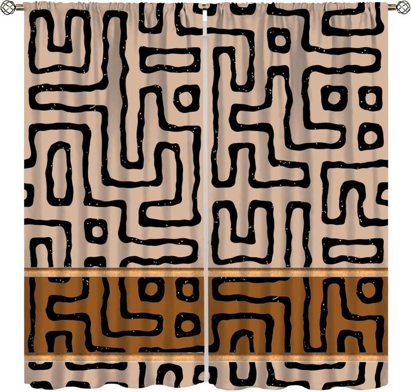 African Mud Cloth Curtains, Bohemian Abstract Geometric Africa Tribal Ethnic Art
