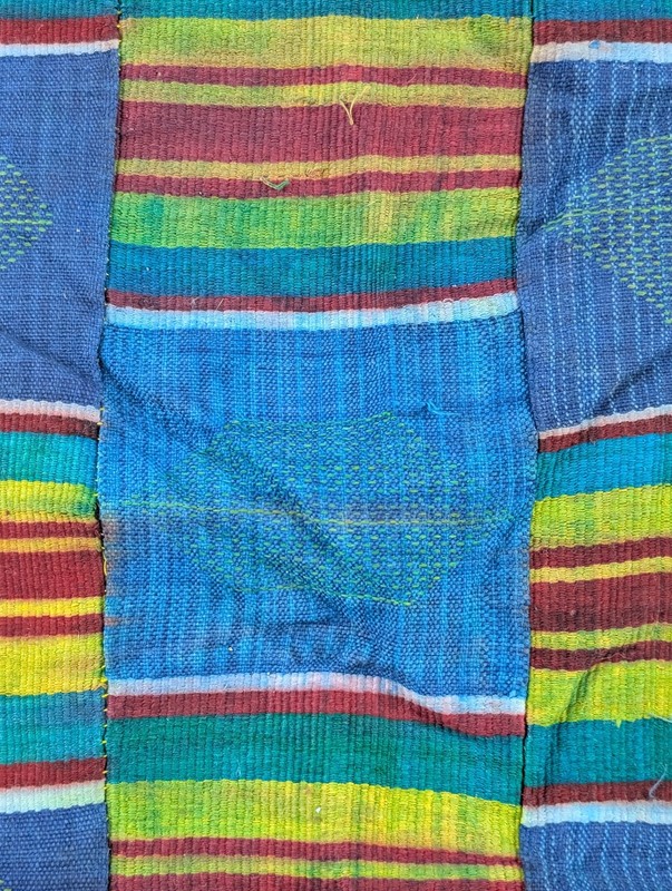 Vintage African Handwoven Patchwork Ghanaian Kente Style Textile 112x57in gallery