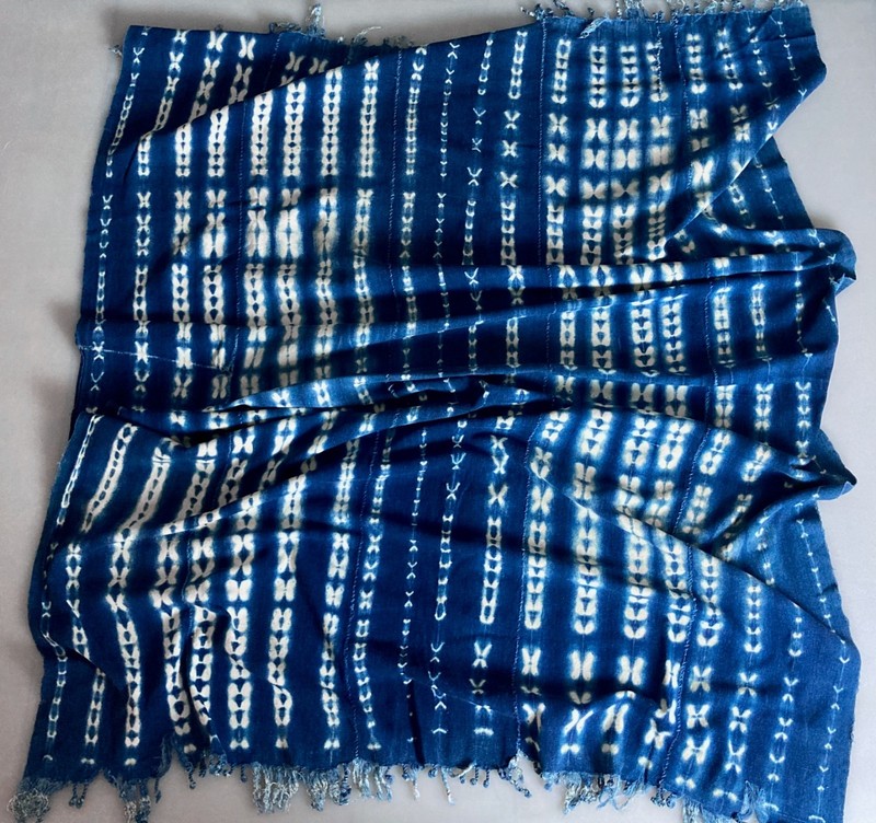 Authentic Vintage African Mudcloth Indigo Textile Boho Shibori Throw / Wrap