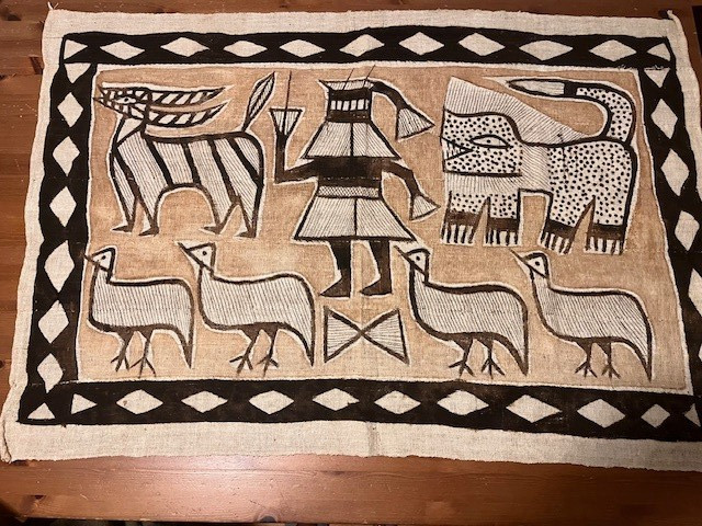Vintage African Korhogo Hand Painted Mud Cloth 49 3/4" x 33" Wall Art Tapestry