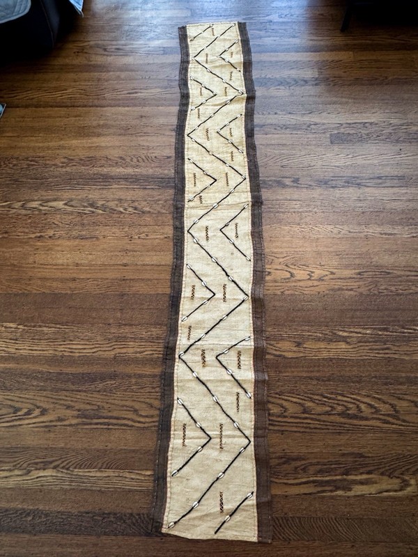 Vtg Long African Kuba Cloth Cowrie Shell Handwoven Tribal Textile 80” RARE Congo gallery