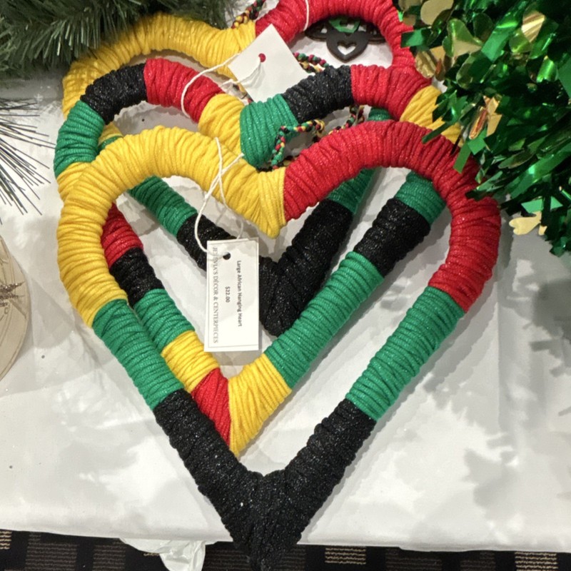 Handmade African Heart-Shaped Textile Decor Red Yellow Green Black