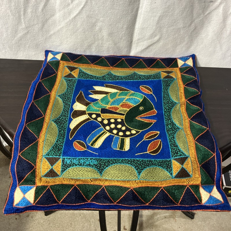 South African KAROSS Hand Embroidered Colorful Fish 16.5” X 15.5” Pillow Cover