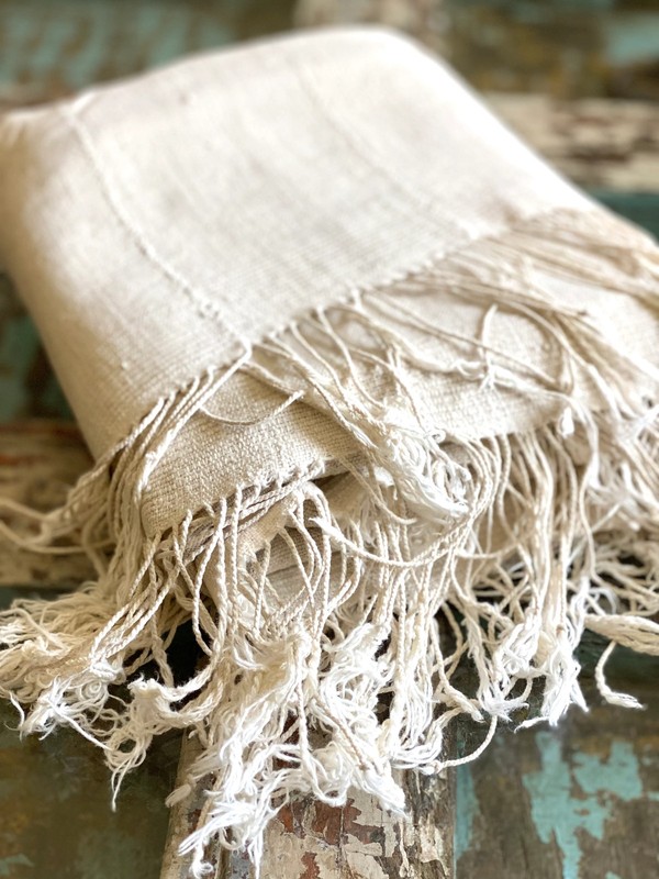 Vintage African Natural White Mudcloth Textile 76”L x 44”W | No. 58