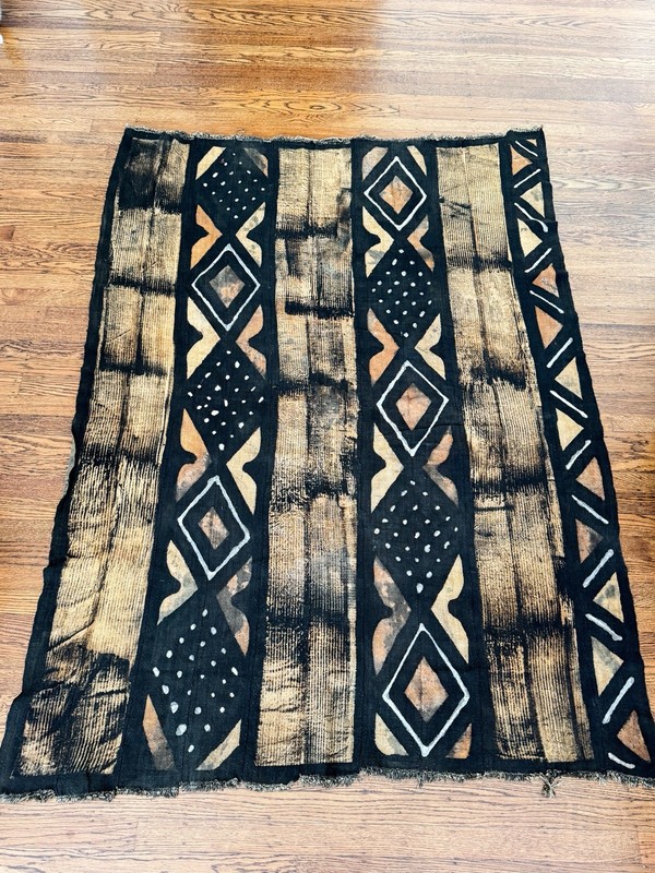 Vtg LARGE African Kuba Cloth Textile Handwoven Mud Cloth DRC Congo 67”x48” RARE gallery
