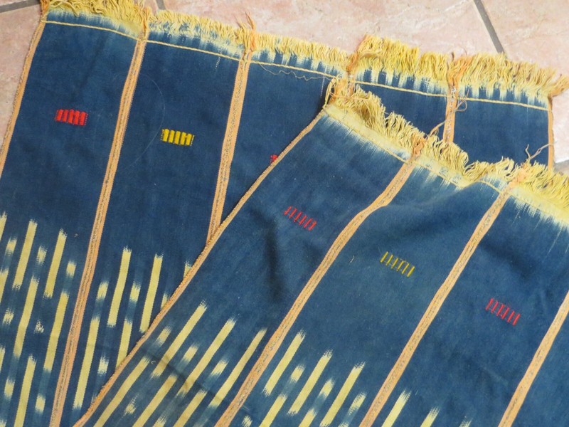 Vintage African,Baule Indigo Dyed Ikat, Strip Woven Scarf/58”x 23"  gallery