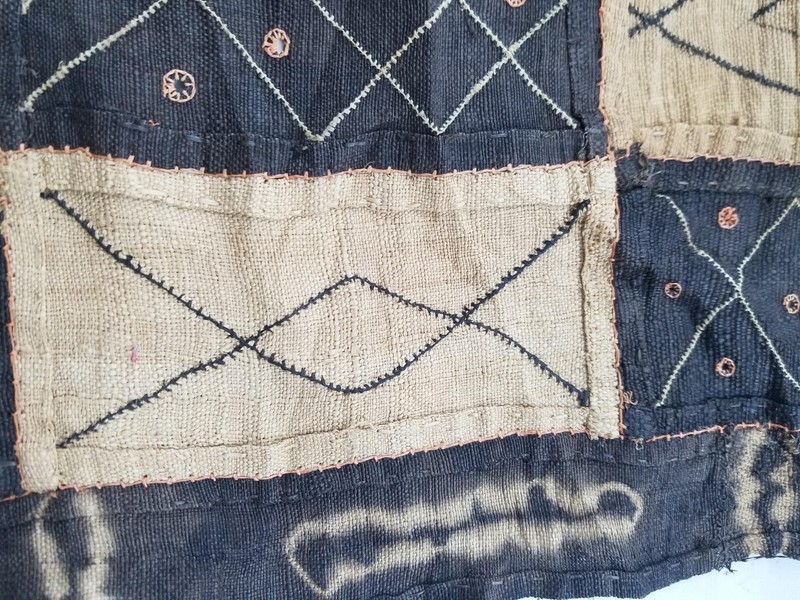 Antique Traditional Handwoven African Kuba Cloth Raffia Textile Panel 61x14 in gallery