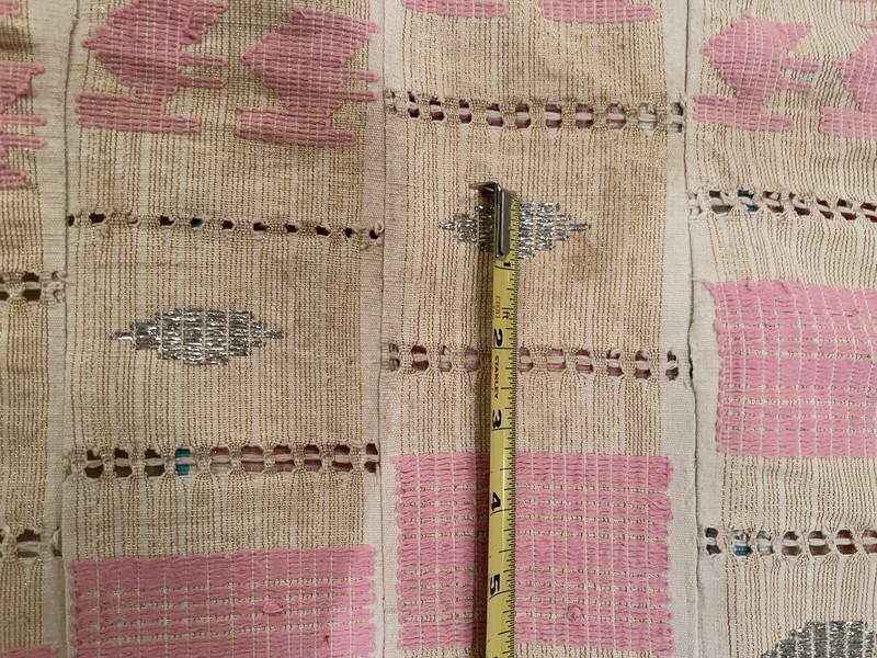 Nigerian Yoruban Aso Oke Cream/Offwhite Pink Gold Silver Fabric 49” W x 81” H gallery