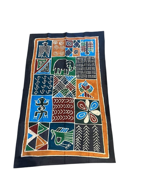 Vintage African Zimbabwe Batik Hand Painted 100% Cotton Wall Decor Tablecloth