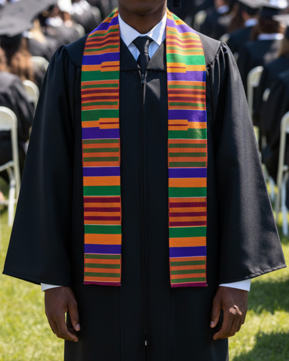 Authentic Traditional Multicolor Kente Cloth Stole, Ceremonial Handwoven Kente gallery