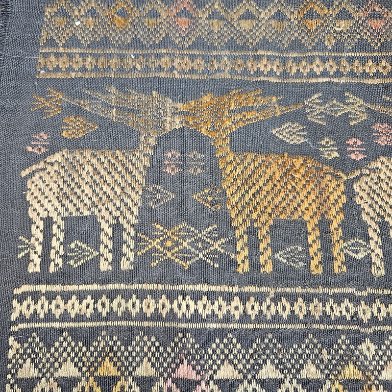 Ikat Handwoven Textile Wall Hanging Table Runner Reindeer Elk 32" x 64" gallery