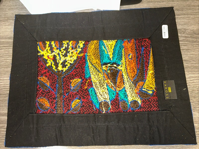 2 Kaross South African Rhino & Elephant Embroidered Placemats Tapestry Handmade gallery