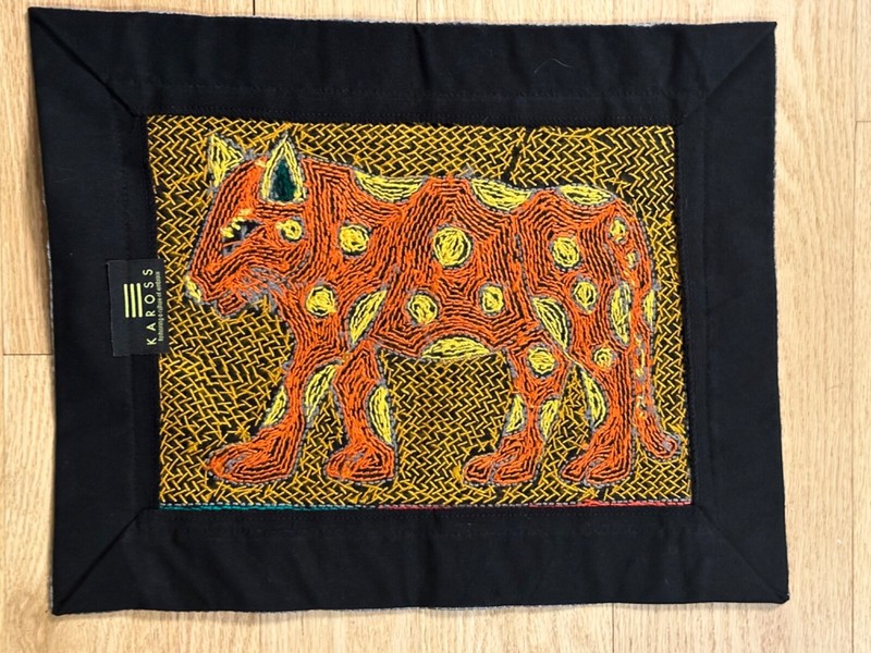 Kaross South African Art Leopard Embroidered Placemat Safari Tapestry NEW gallery