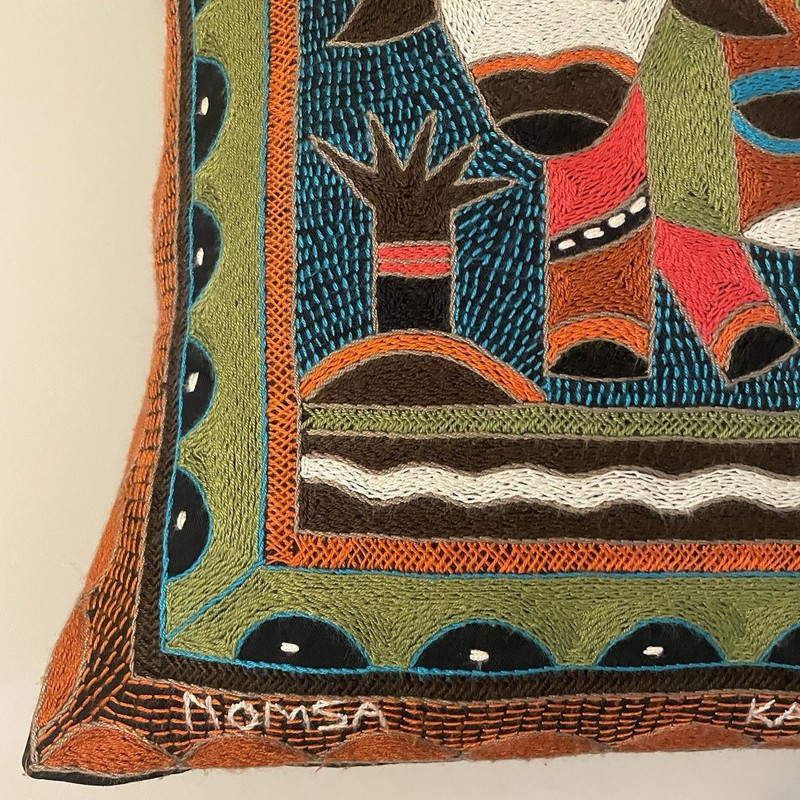 Kaross Hand Embroidered Buffalo Pillow Cover Feather Pillow Insert South Africa gallery
