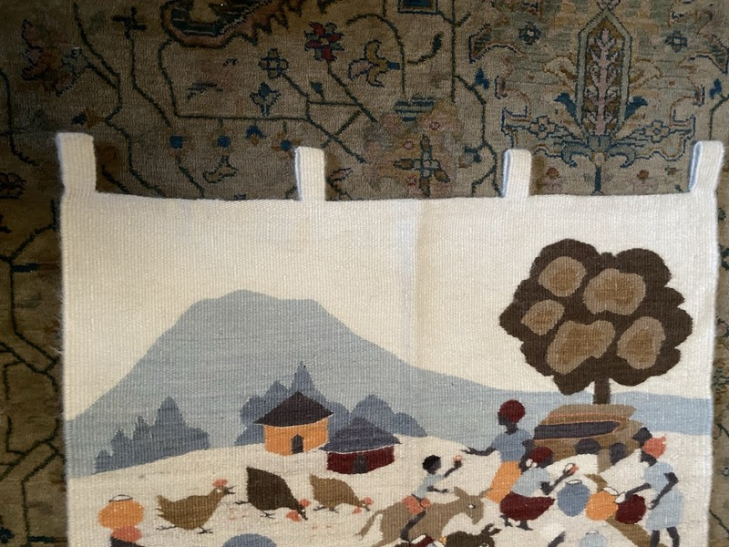 African Mohair Wall Tapestry~Lesotho~ Village Life~Handwoven~1970’s~EUC~54”x38” gallery