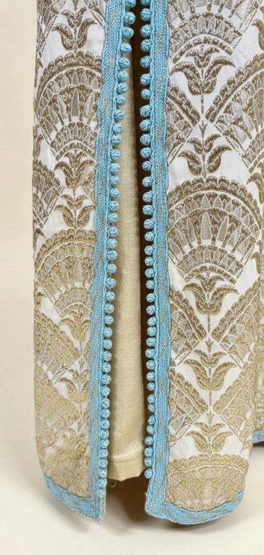 Antique Moroccan Fez Brocade Kaftan - Early 20th C Gold Silk Khrib Takchita Gown gallery