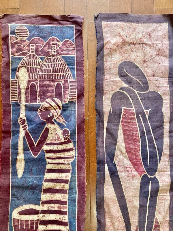 3 Pc Handmade West African Batiks Featuring Local Life 40” x 36” gallery