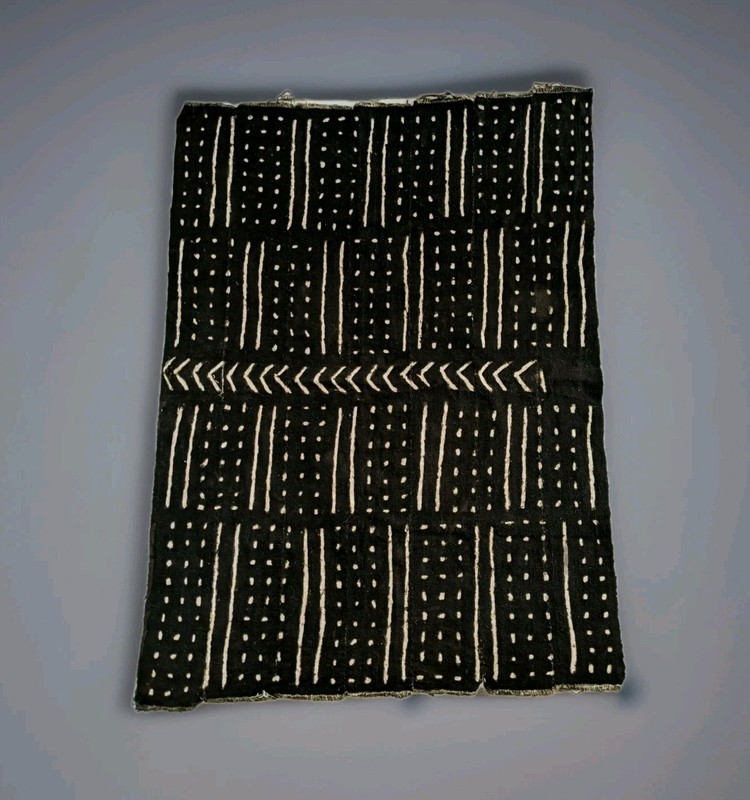 African Mali Black And White Mud Cloth 47” X 34” Handmade Textile Artwork