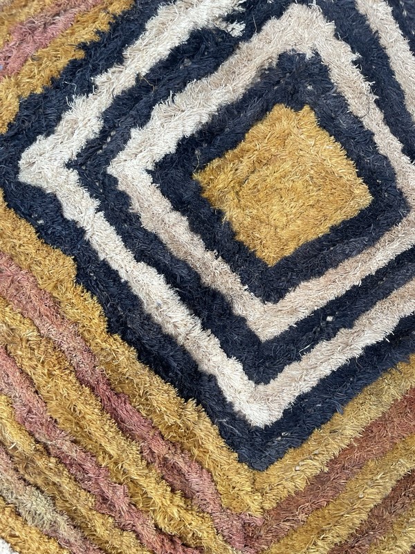 Vintage African Kuba Cloth Panel Handwoven Raffia Textile Geometric Art 18x18 in gallery